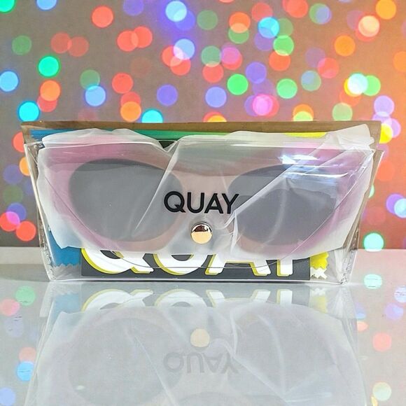 Quay Real Me Sunglasses Geometric Pink Ombre Frame Brown Lens NWT And Case